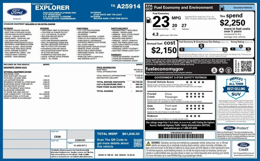 2026 Ford Explorer Platinum Luxury Leather Pack
